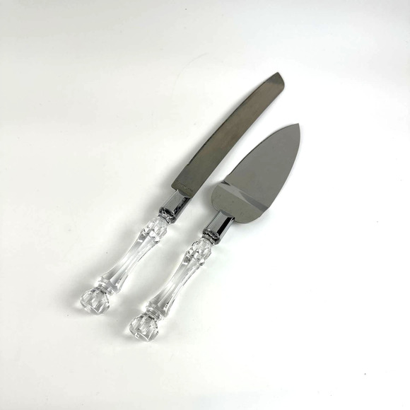 Clear Faceted Acrylic Cake Knife And Server Pretty Crystal Look Fancy Handles - Picture 2 of 12